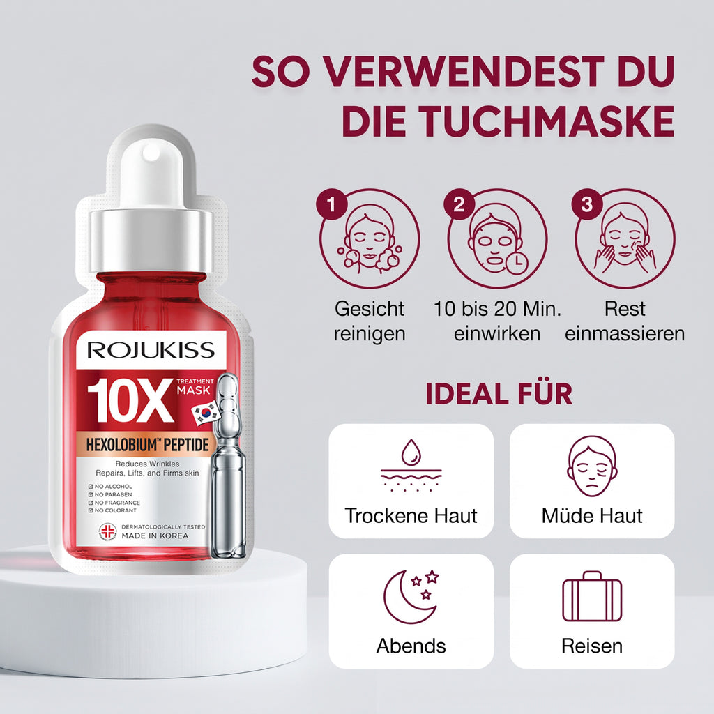 Rojukiss Hexolobium Peptide 10X Tuchmaske (24 ml) | So verwendest du