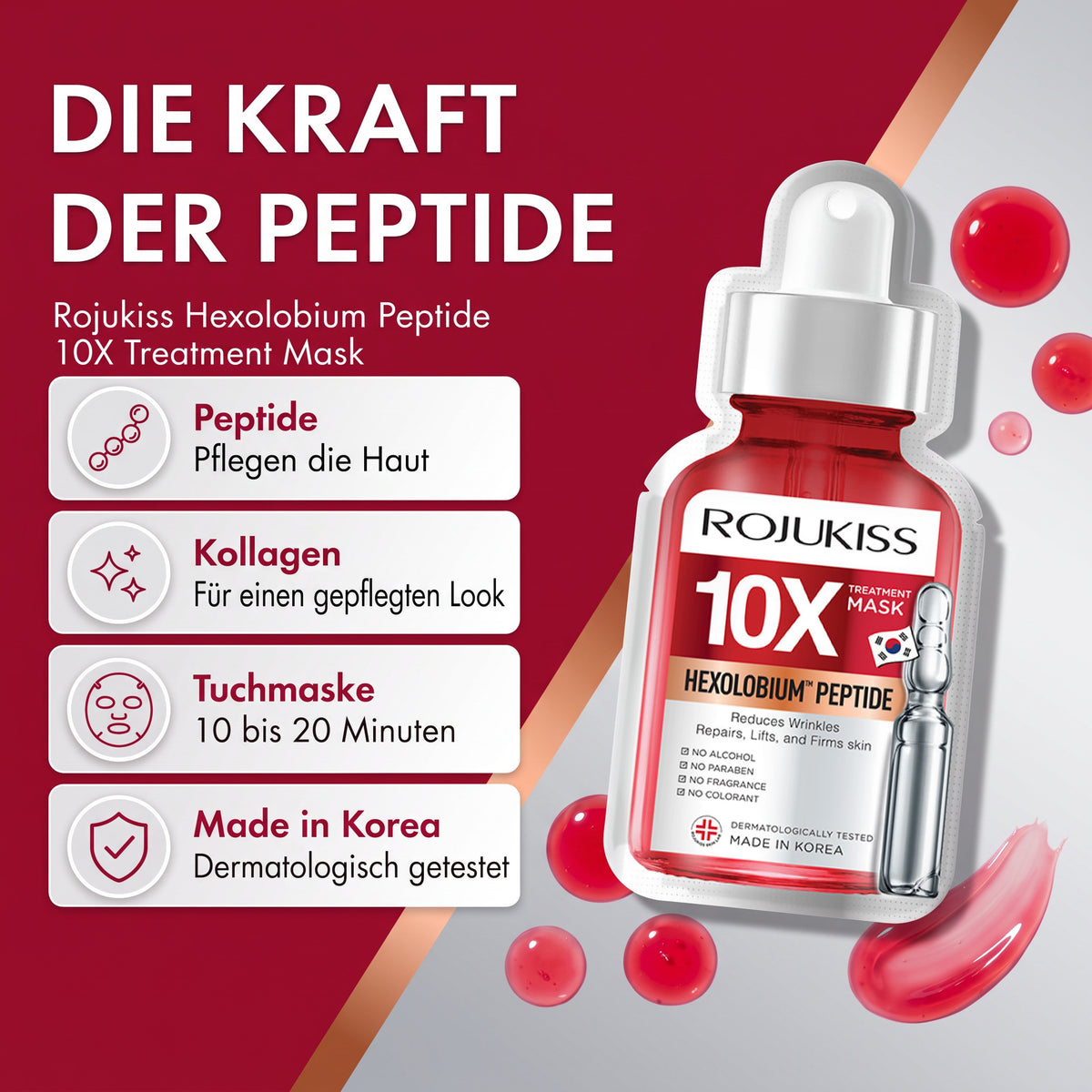 Rojukiss Hexolobium Peptide 10X Tuchmaske (24 ml) | Vorteile