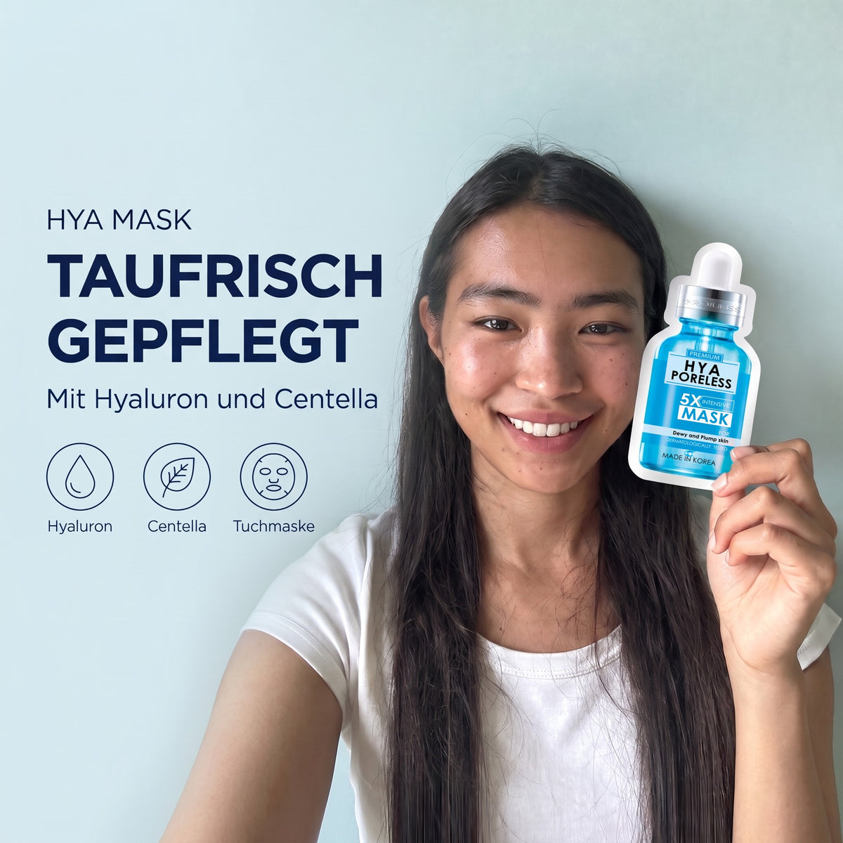 Rojukiss HYA Poreless 5X Sheet Mask (25 ml) | Model with product