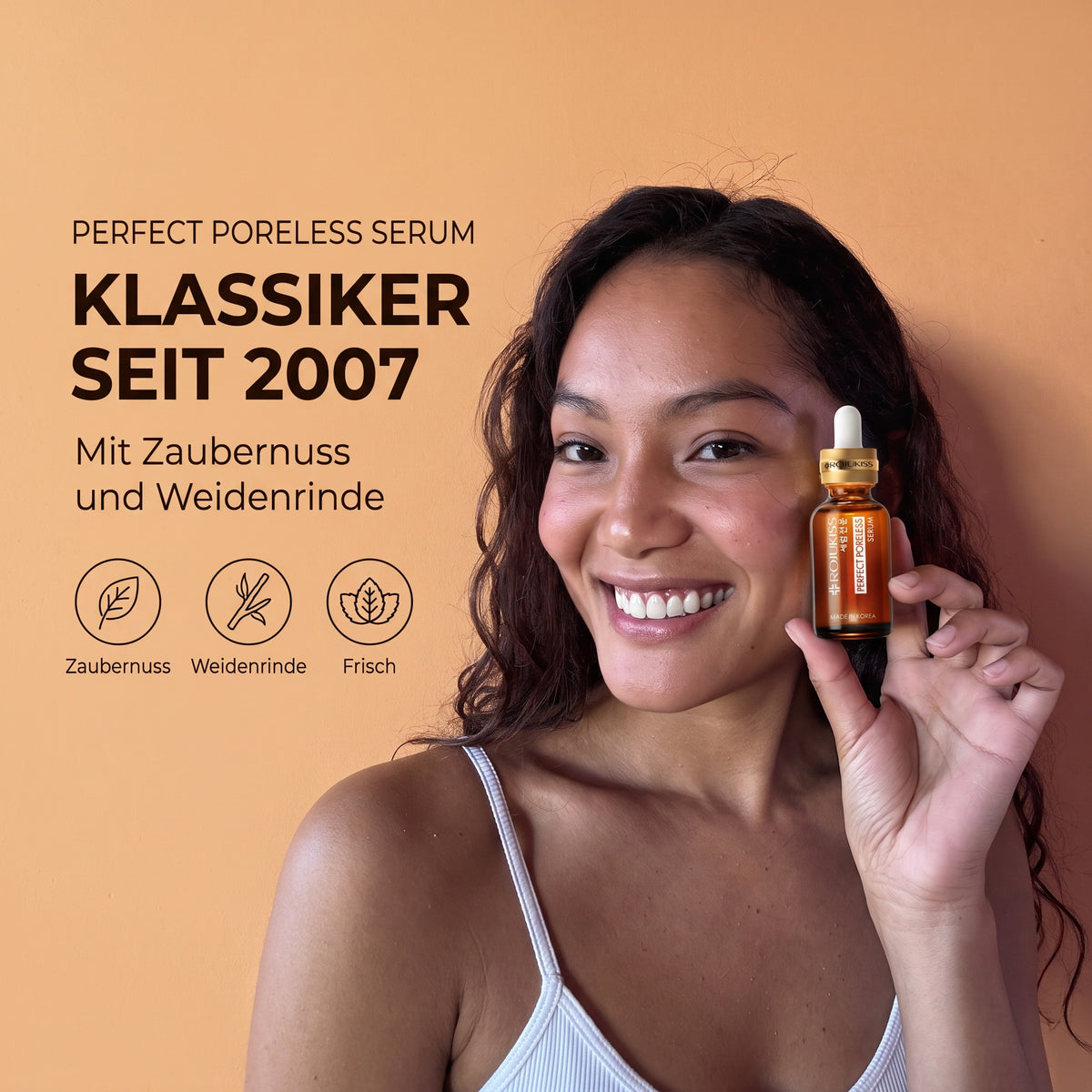 Rojukiss Perfect Poreless Serum 30 ml | Model with product