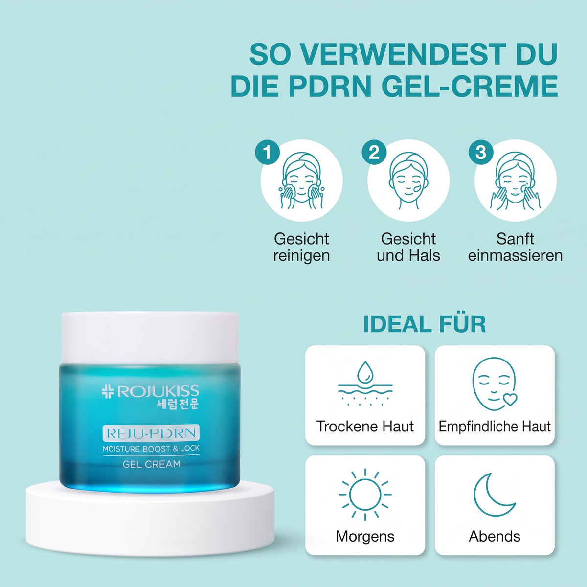Rojukiss Reju-PDRN Moisture Boost & Lock Gel Cream 50 ml | How to use