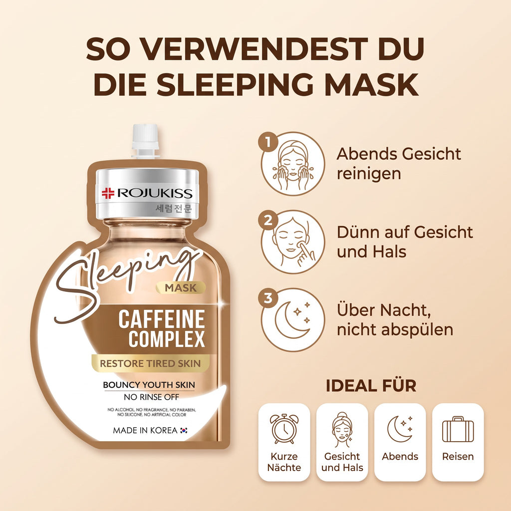 Rojukiss Sleeping Mask Caffeine Complex Sachet (20 ml) | How to use