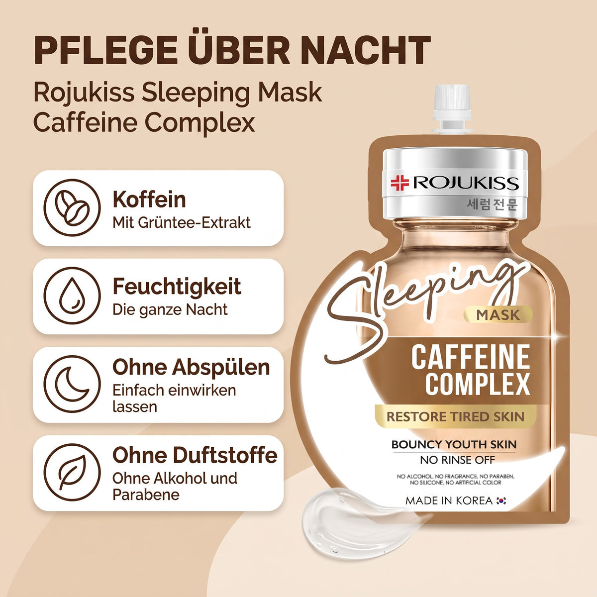 Rojukiss Sleeping Mask Caffeine Complex Sachet (20 ml) | Benefits