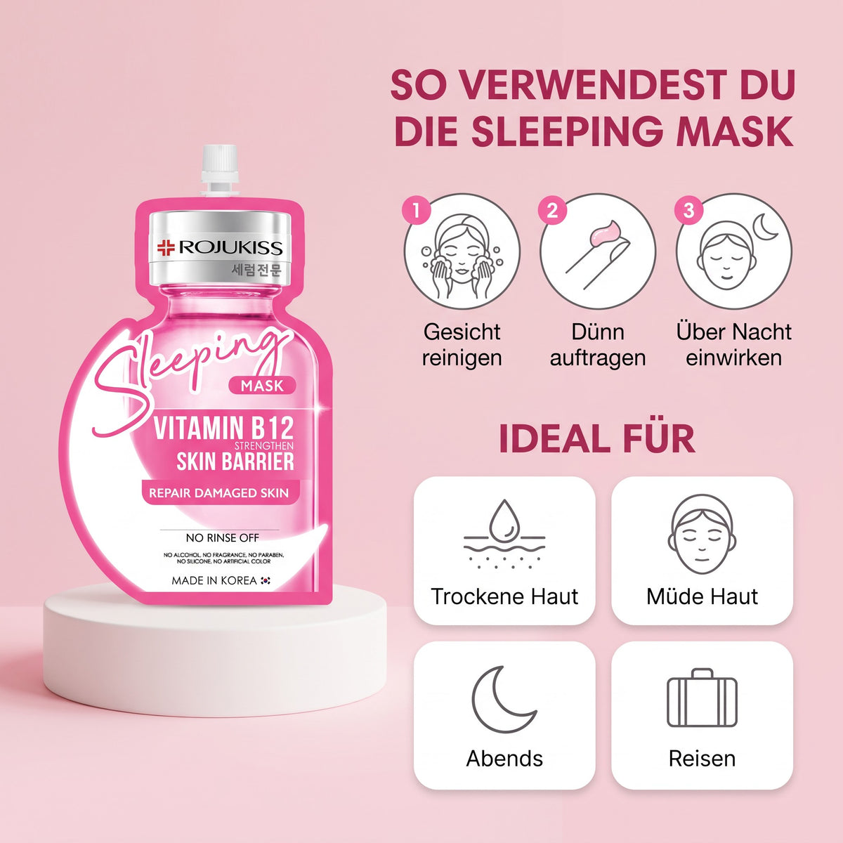 Rojukiss Sleeping Mask Vitamin B12 Sachet (20 ml) | How to use