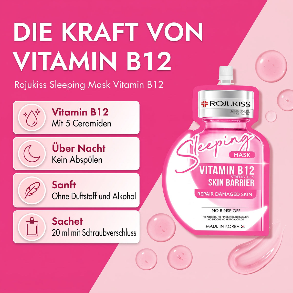 Rojukiss Sleeping Mask Vitamin B12 Sachet (20 ml) | Benefits