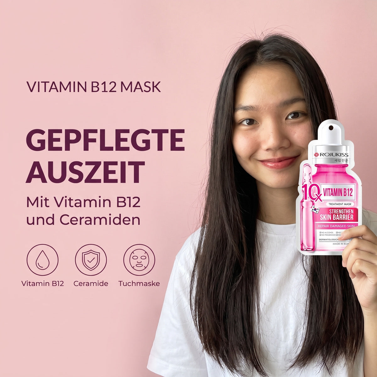 Rojukiss Vitamin B12 10X Sheet Mask (24 ml) | Model with product