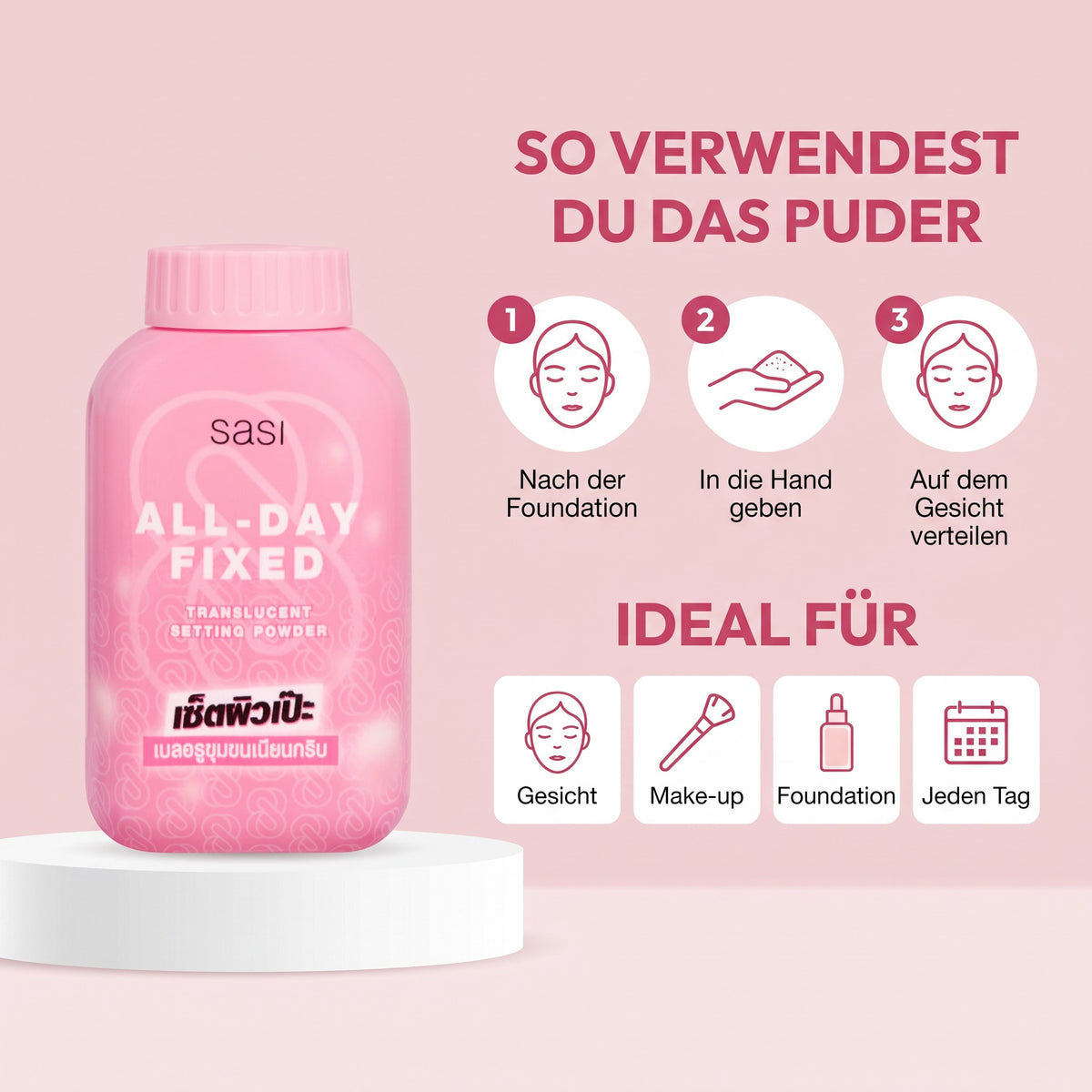 Sasi All-Day Fixed Translucent Setting Powder 50 g | How to use
