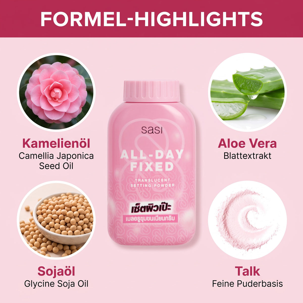 Sasi All-Day Fixed Translucent Setting Powder 50 g | Formula highlights