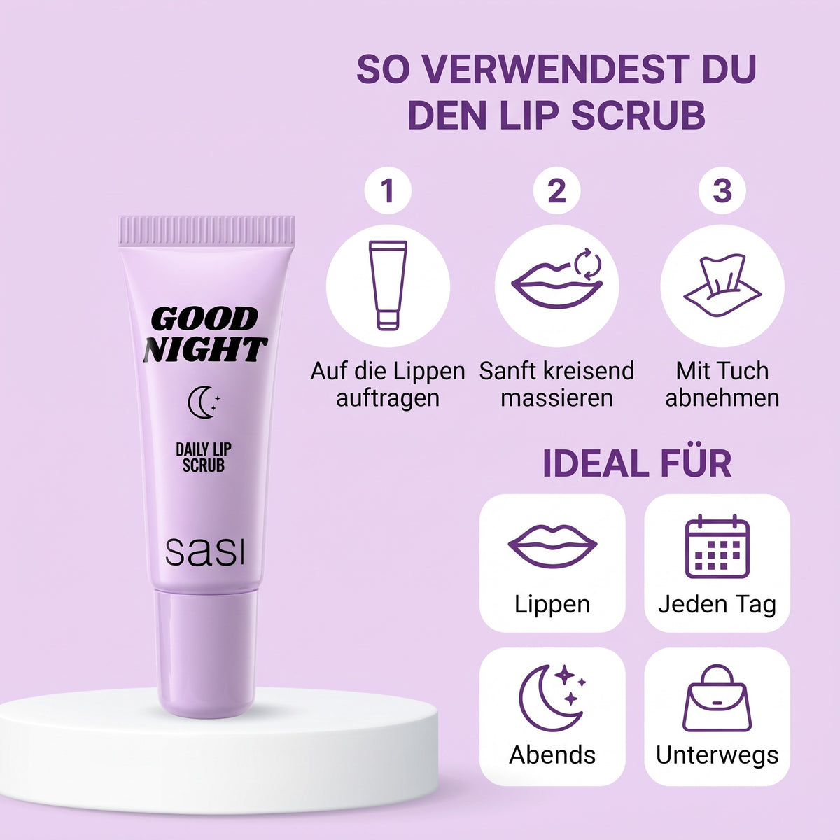 Sasi Good Night Daily Lip Scrub 5 g | How to use