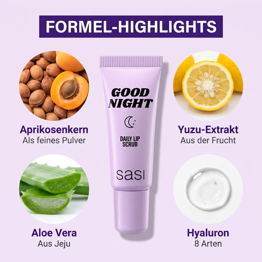 Sasi Good Night Daily Lip Scrub 5 g | Formula highlights