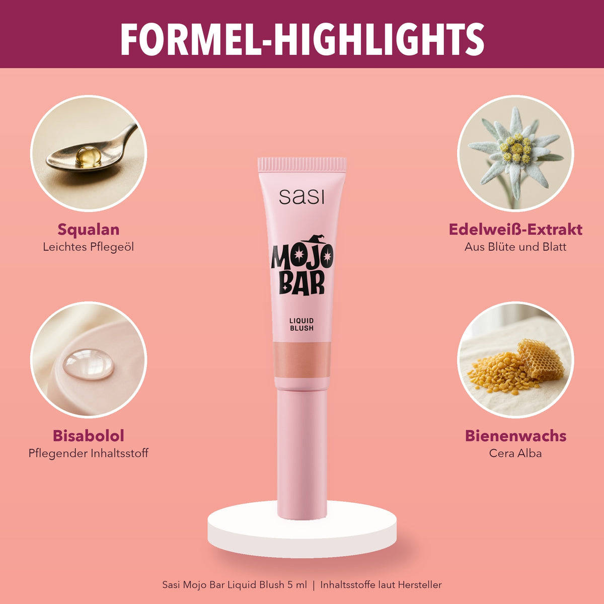 Sasi Mojo Bar Liquid Blush 5 ml | Formula highlights