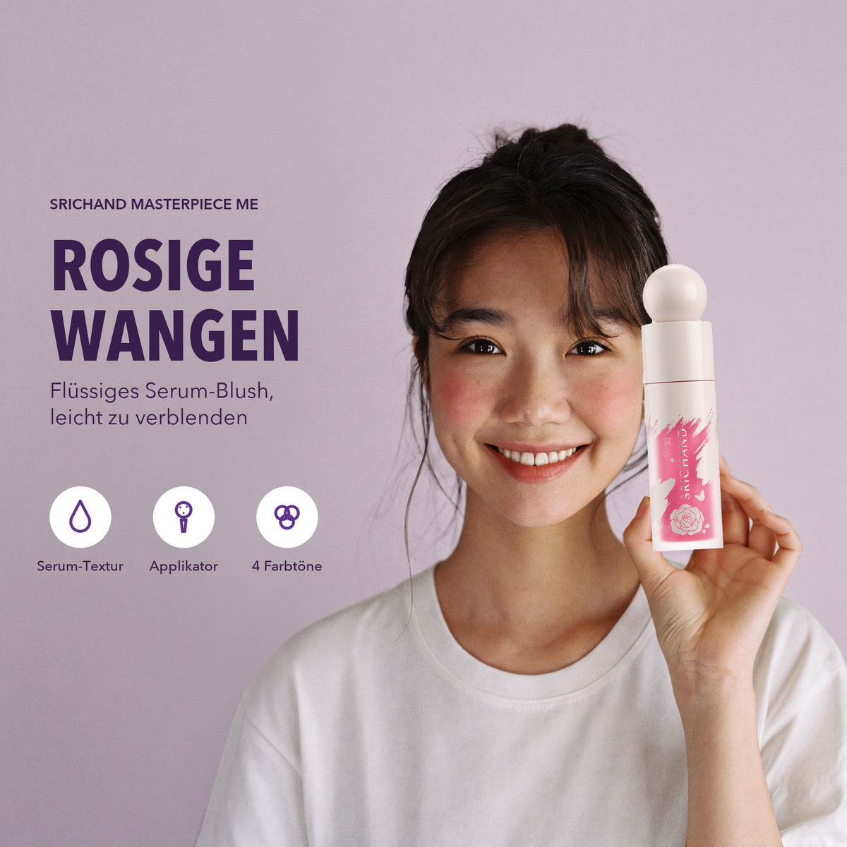 Srichand Masterpiece Me Watercolor Liquid Blush 4 g | Model with product