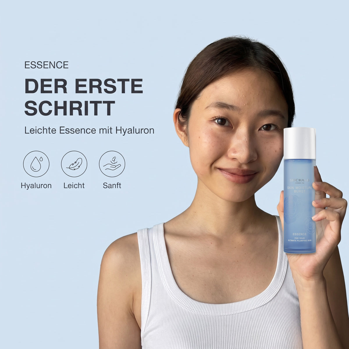 Srichand Skin Moisture Burst Essence 150 ml | Model with product