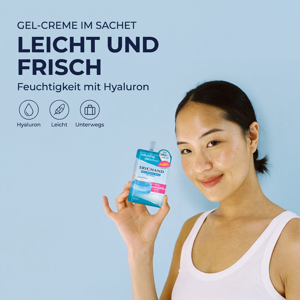 Srichand Skin Moisture Burst Gel Cream Sachet (10 ml) | Model with product