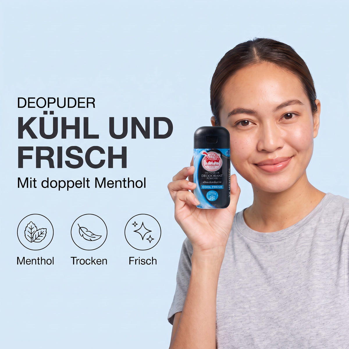 Taoyeablok Deodorant Powder Cool Fresh 22 g | Model mit Produkt