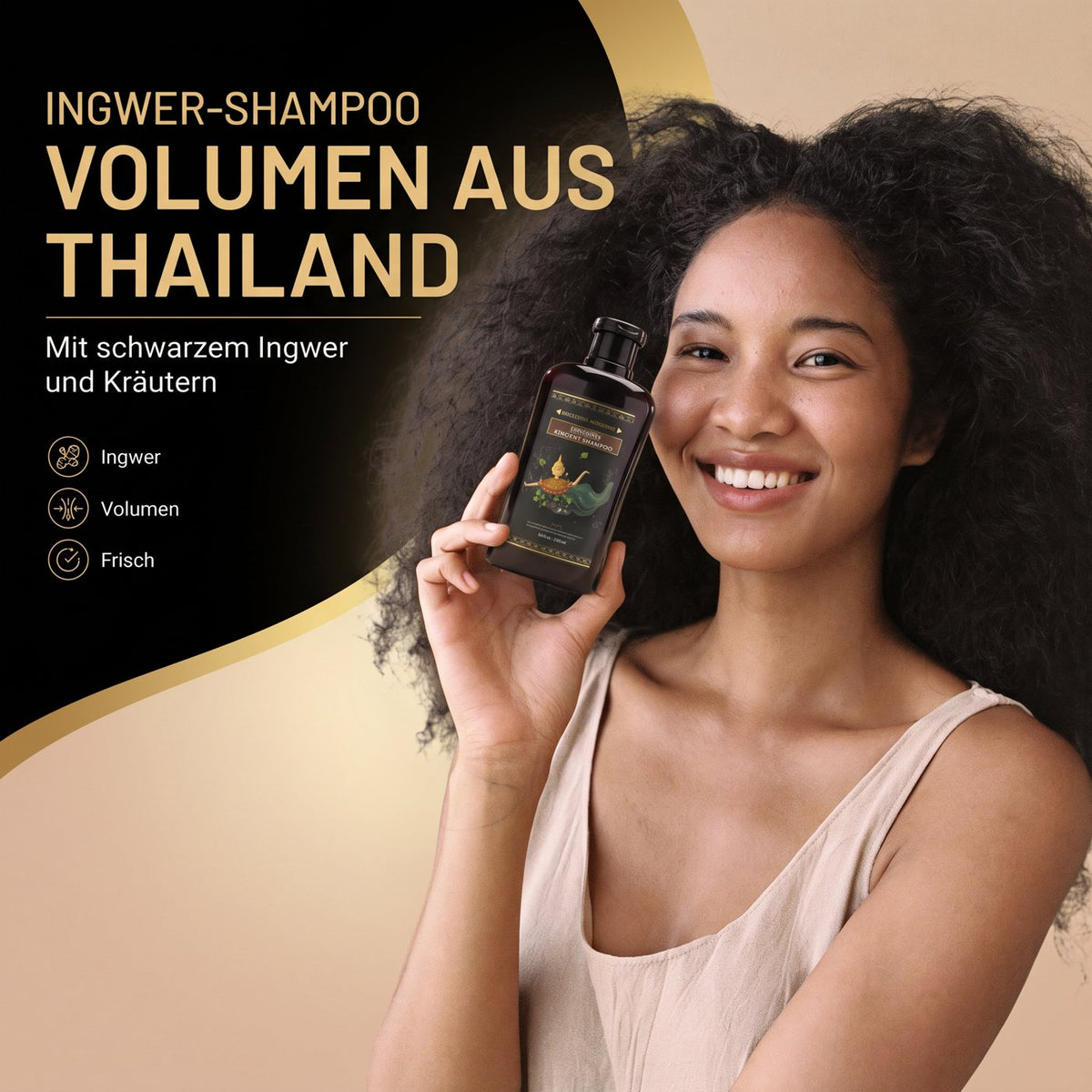 Vincere Ancient Black Ginger Shampoo – Model with product